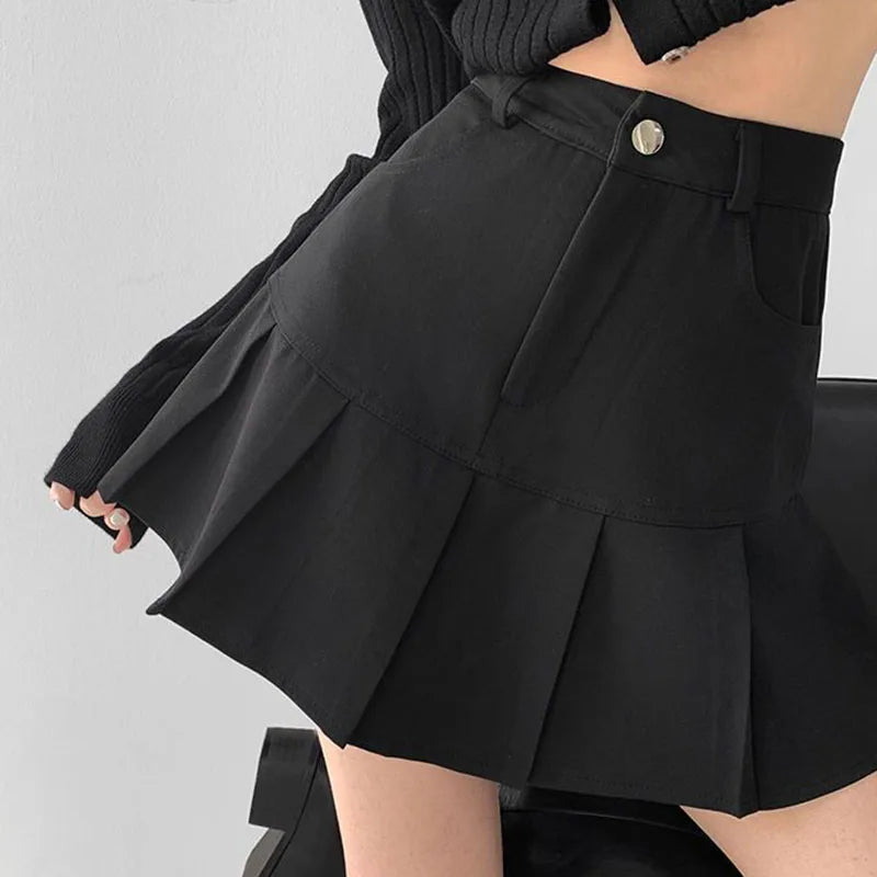 Y2K Vintage High Waist Pleated Skirt Women College Style Uniforms Safety Pants Mini Skirts Woman Korean Street Slim A-Line Skirt-Dollar Bargains Online Shopping Australia