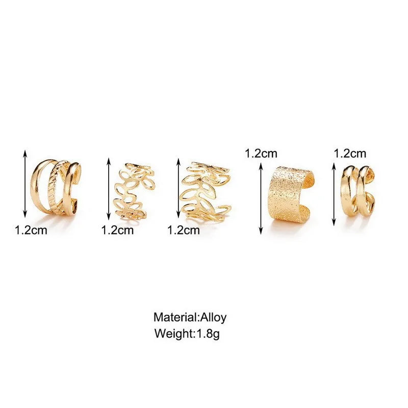 5Pcs/Lot New Vintage Gold Color Leaves Ear Cuff Non-Piercing Fake Cartilage Clip Earrings For Women Men-Dollar Bargains Online Shopping Australia