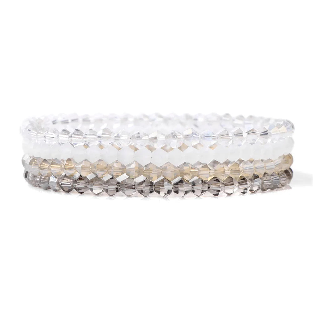 4Pcs/set Shinning Crystal Beads Elastic Bracelet Bohemian Faceted Colorful Crystal Glass Beaded Bracelet Bangles Set For Women-Dollar Bargains Online Shopping Australia