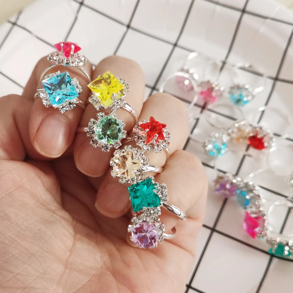 Adjustable Kids Crystal Rings Jewelry Heart Star Square Open Finger Ring For Children Girl Party Gift-Dollar Bargains Online Shopping Australia