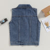 Unisex Baby Boys Girls Lapel Demin Vest Children Short Section Sleeveless Button Denim Jacket For Little Boys Girls-Dollar Bargains Online Shopping Australia