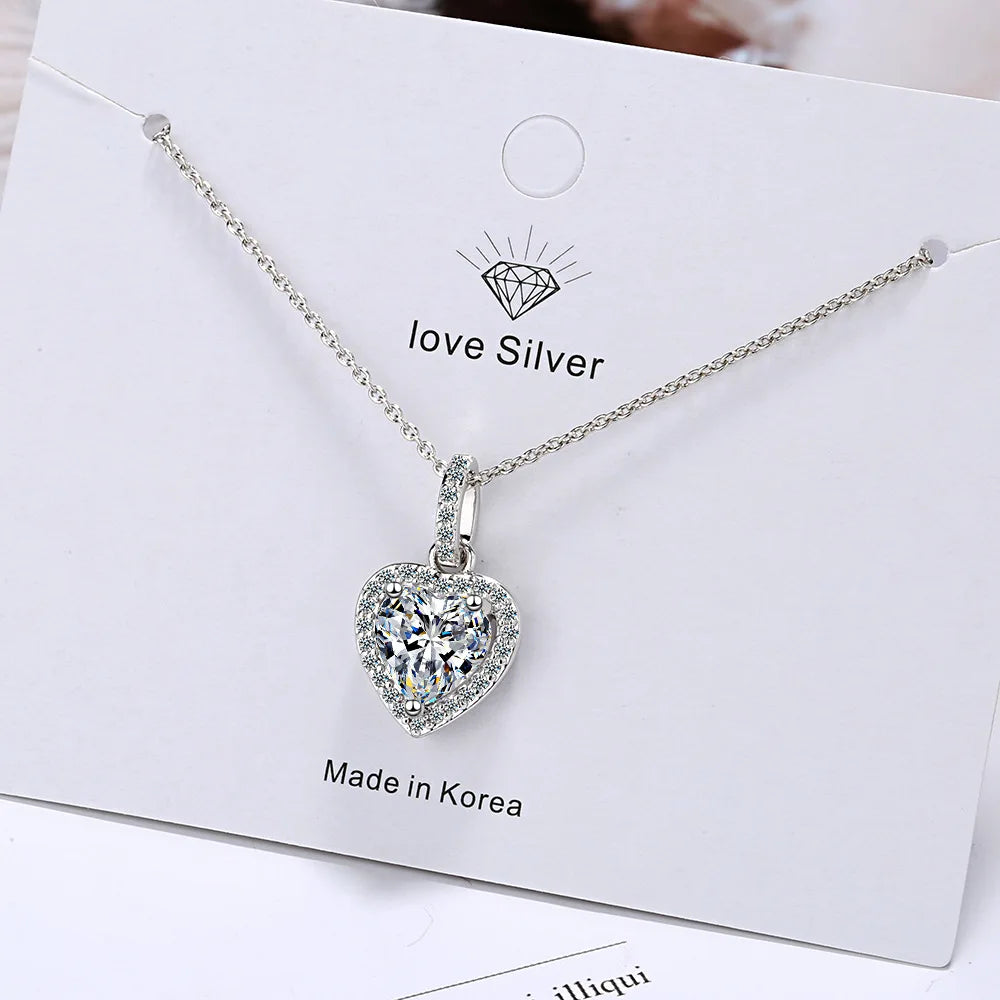 925 Sterling Silver Zircon Heart Pendants Necklaces For Women Luxury Designer Jewelry Gift-Dollar Bargains Online Shopping Australia