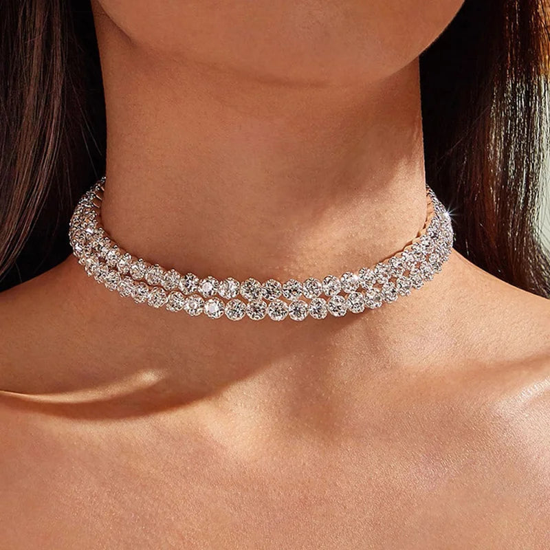 Sparkling Silver Color Crystal Collar Chain Choker Necklace Bridal Women Wedding Party Diamante Rhinestone Choker Jewelry Gifts-Dollar Bargains Online Shopping Australia