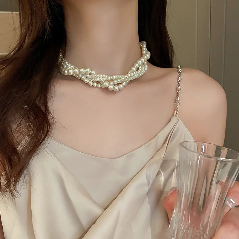 Twining Pearl Choker Necklaces for Women Geometric Necklaces Weddings Bride Jewelry Accessories-Dollar Bargains Online Shopping Australia