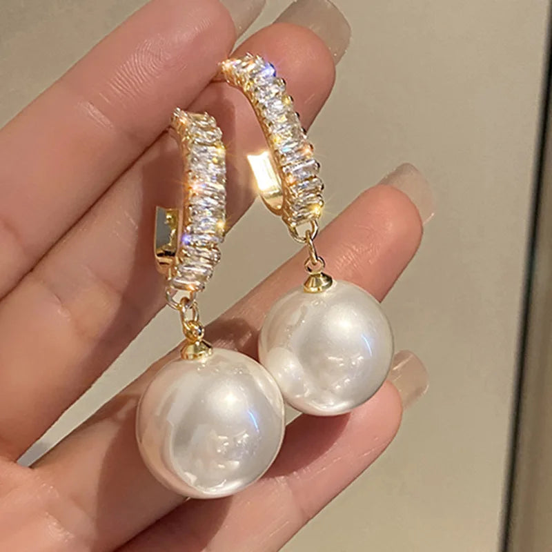 Classic Elegant Imitation Pearl Dangle Earrings For Women Crystal Long Tassel Exquisite Drop Earring Wedding Jewelry-Dollar Bargains Online Shopping Australia