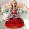 Vintage Wedding Ceremony Red Flower Girls Dress Opening Party Elegant Bridesmaid Girl Princess Dress Trailing Kids-Dollar Bargains Online Shopping Australia