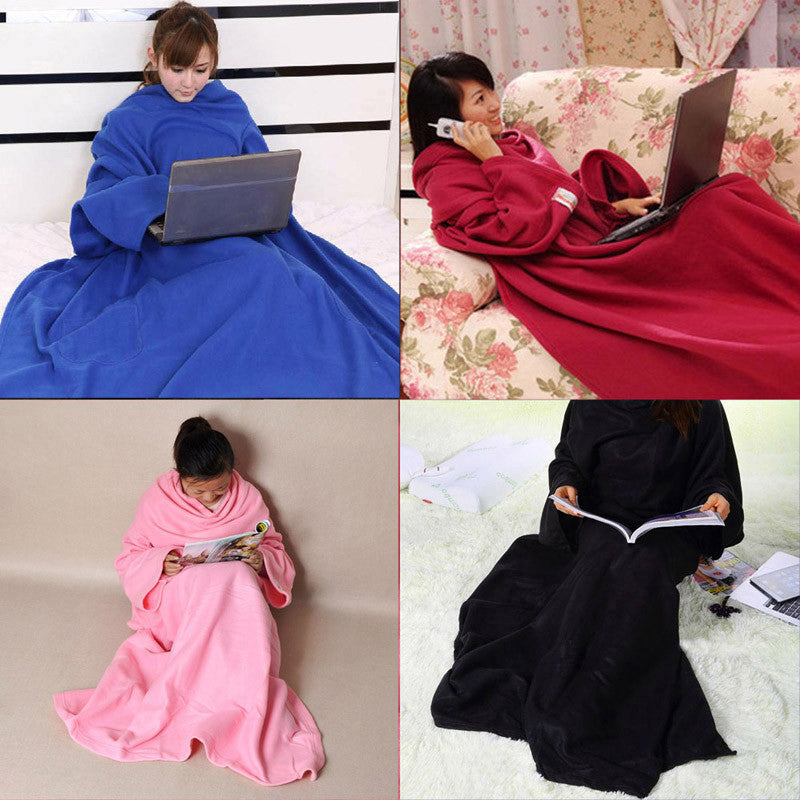 Online discount shop Australia - 1 Pcs Blanket Super Large Size Home Winter Warm Fleece Blanket Robe Cloak With Sleeves Black,Blue,Wine Red,Pink