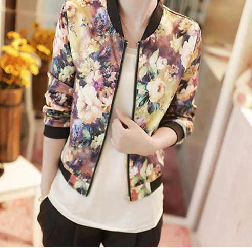 Women Spring Jackets Short Tops Long Sleeve Floral Print Coat Vintage Women Clothing Bomber Jacket-Dollar Bargains Online Shopping Australia