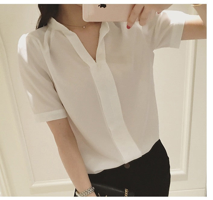 Women Office Long Sleeve Shirts Chiffon Tops V Neck Loose Clothes :  : Clothing, Shoes & Accessories