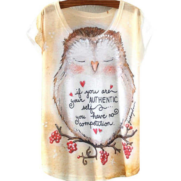 Multi-Style Print Casual Women Short Sleeve Loose Casual T-shirt Tops-Dollar Bargains Online Shopping Australia