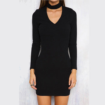 Fashion Women Long Sleeve Dress Bodycon Casual Party Evening Cocktail Mini  Dress Black Size XL 
