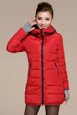 Women's Hooded Cotton-Padded Jacket Winter Medium-Long Cotton Coat Plus Size Down Jacket Female Slim Ladies Jackets Coats Gift-Dollar Bargains Online Shopping Australia