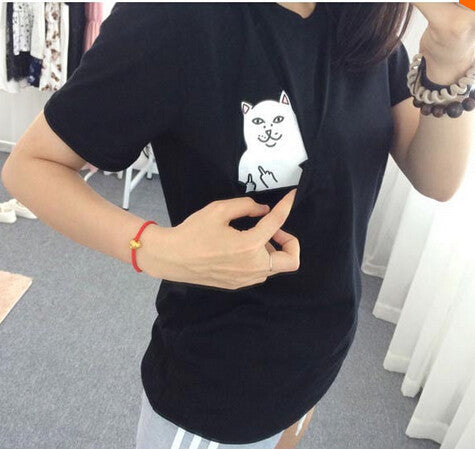 SexeMara Summer Pocket Harajuku Cat Lovers Women Top Short-sleeve T shirt Sweet Style Black/White/Grey Plus Size-Dollar Bargains Online Shopping Australia