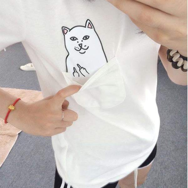 SexeMara Summer Pocket Harajuku Cat Lovers Women Top Short-sleeve T shirt Sweet Style Black/White/Grey Plus Size-Dollar Bargains Online Shopping Australia