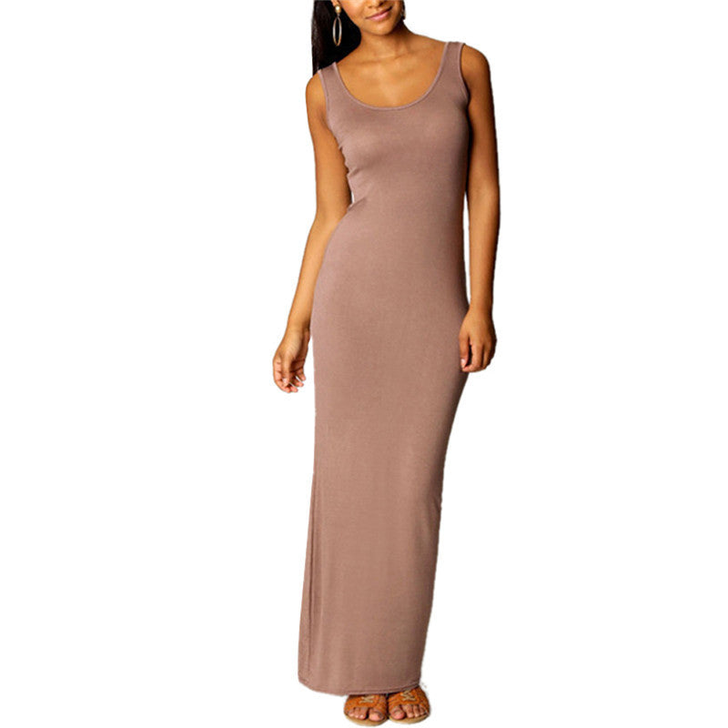 Sexy Women Sleeveless Summer Scoop Neck Bodycon Party Long Maxi Dress-Dollar Bargains Online Shopping Australia