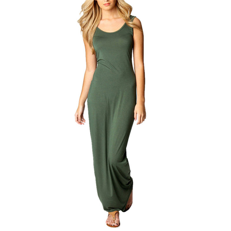 Sexy Women Sleeveless Summer Scoop Neck Bodycon Party Long Maxi Dress-Dollar Bargains Online Shopping Australia