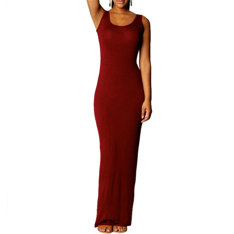 Sexy Women Sleeveless Summer Scoop Neck Bodycon Party Long Maxi Dress-Dollar Bargains Online Shopping Australia