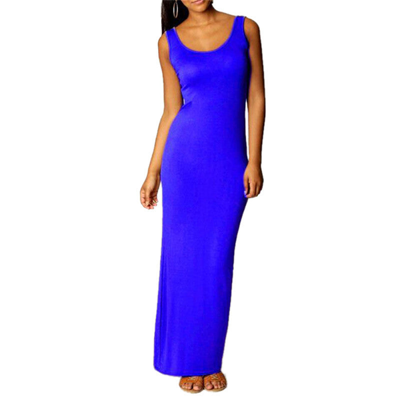 Sexy Women Sleeveless Summer Scoop Neck Bodycon Party Long Maxi Dress-Dollar Bargains Online Shopping Australia