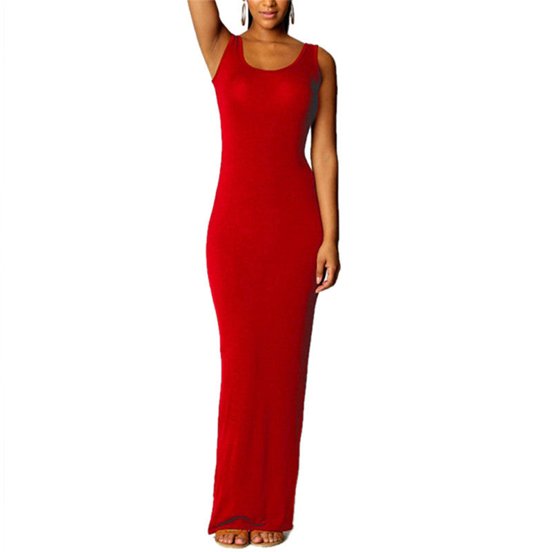 Sexy Women Sleeveless Summer Scoop Neck Bodycon Party Long Maxi Dress-Dollar Bargains Online Shopping Australia