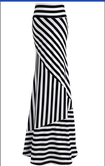 Women ASYMMETRIC High Waist Striped Fold Over Stretch Long Maxi Skirt Plus Size-Dollar Bargains Online Shopping Australia