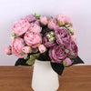 30cm Rose Pink Silk Bouquet Peony Artificial Flowers 5 Big Heads 4 Small Bud Bride Wedding Home Decoration Fake Flowers Faux-Dollar Bargains Online Shopping Australia