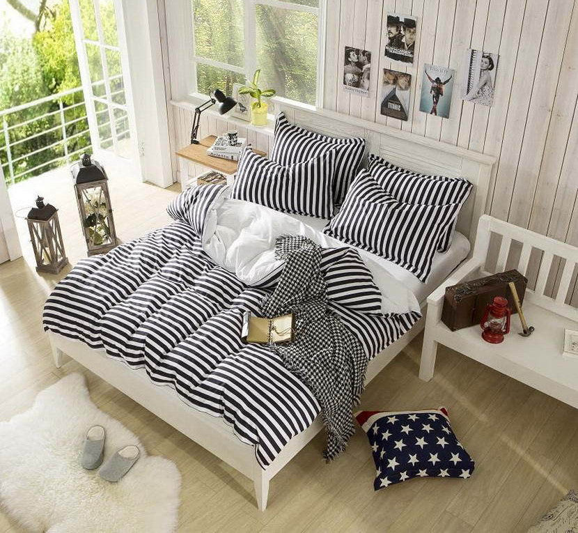 Spring and Autumn Cotton Bedding Sets Duvet Cover Bed Sheet Minimalist Style Checkered Fashion 3 / 4pcs Queen Full Twin Size-Dollar Bargains Online Shopping Australia