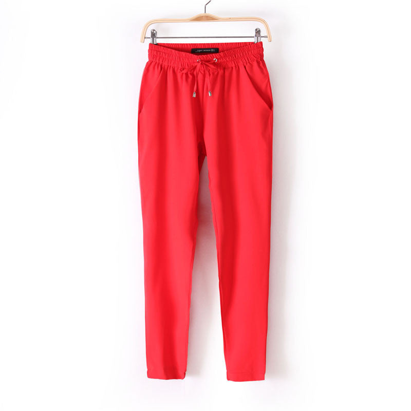 Casual Women Chiffon Pants Elastic Waist Solid Color Office OL Pants Summer Slim Lady Pants AB17-Dollar Bargains Online Shopping Australia