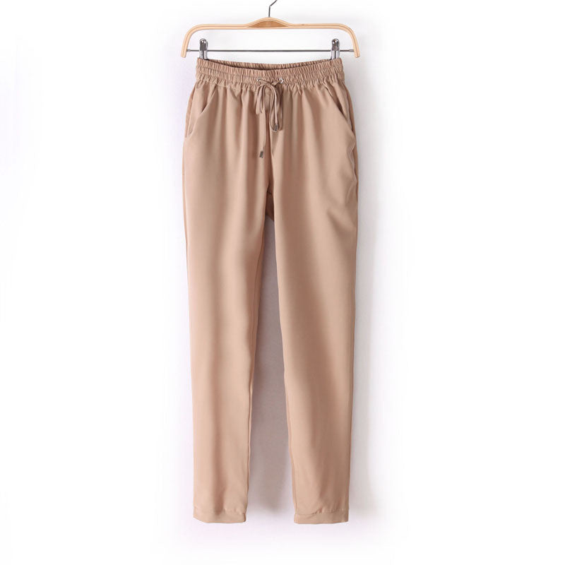 Casual Women Chiffon Pants Elastic Waist Solid Color Office OL Pants Summer Slim Lady Pants AB17-Dollar Bargains Online Shopping Australia