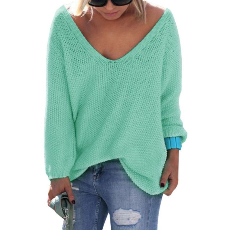 Womens Cute Elegant V Neck Loose Casual Knit Sweater Pullover Long Sleeve Spring Sweater Tops-Dollar Bargains Online Shopping Australia