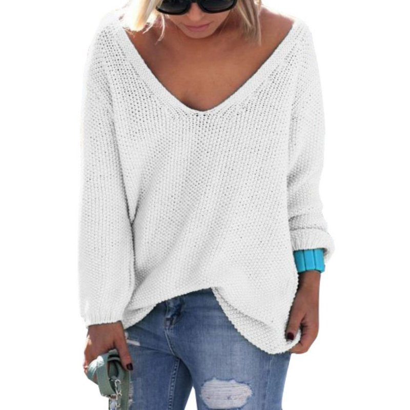 Womens Cute Elegant V Neck Loose Casual Knit Sweater Pullover Long Sleeve Spring Sweater Tops-Dollar Bargains Online Shopping Australia