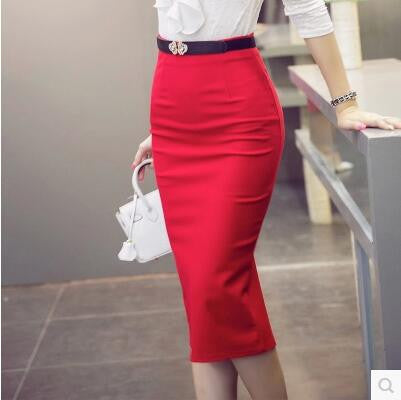 Skirts Women Autumn Winter High Waist Midi Lenght Tight Skirt Red Black Slit Bodycon Pencil Skirts Elegant Womens Office-Dollar Bargains Online Shopping Australia