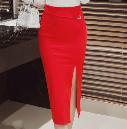 Skirts Women Autumn Winter High Waist Midi Lenght Tight Skirt Red Black Slit Bodycon Pencil Skirts Elegant Womens Office-Dollar Bargains Online Shopping Australia