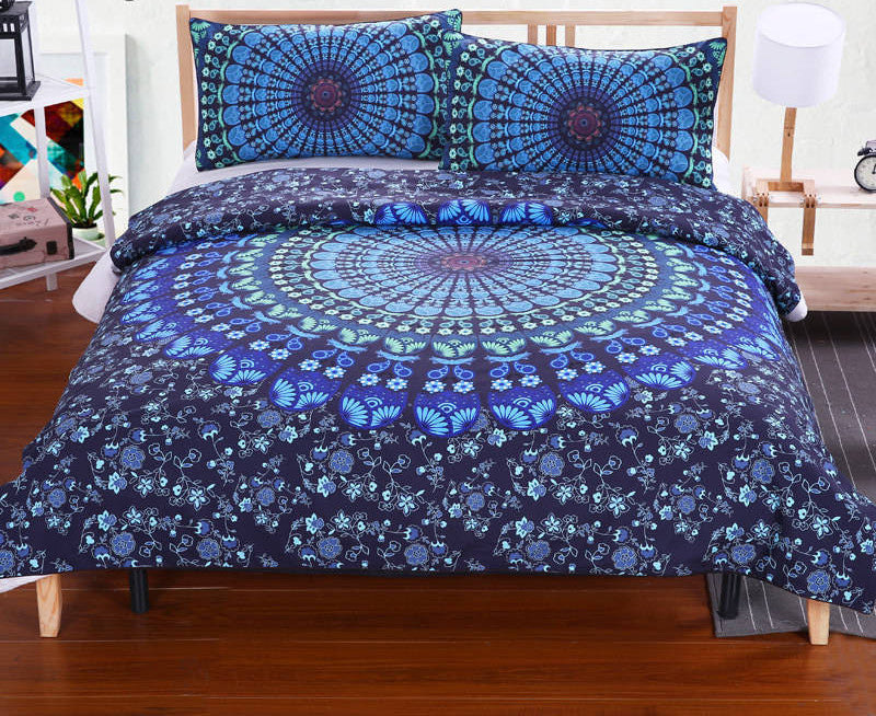 BeddingOutlet Mandala Queen Bed Sheets One Piece Purple Blue Flat