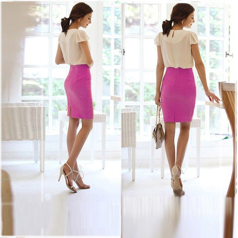 Fashion Women Slim Fitted Knee Length Straight Pencil Midi Skirt High Waist OL Career Skirts-Dollar Bargains Online Shopping Australia