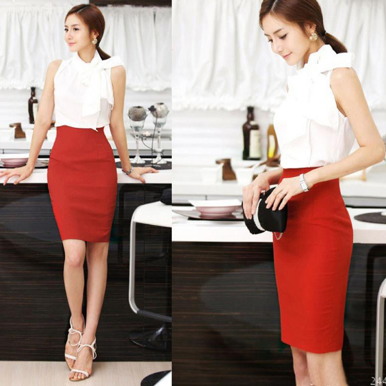 Fashion Women Slim Fitted Knee Length Straight Pencil Midi Skirt High Waist OL Career Skirts-Dollar Bargains Online Shopping Australia