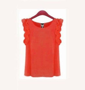 Womens Blouses Chiffon Shirts O-neck Lotus Leaf Pullover Lacing Bow Size S-XL-Dollar Bargains Online Shopping Australia