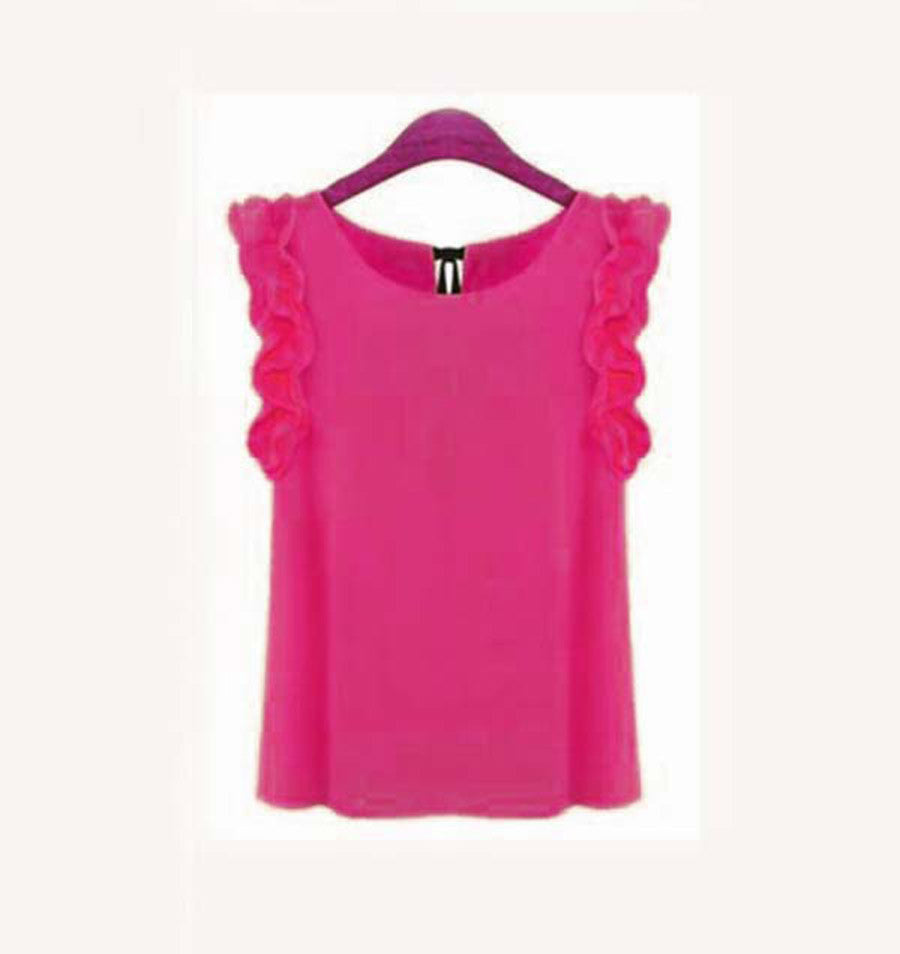 Womens Blouses Chiffon Shirts O-neck Lotus Leaf Pullover Lacing Bow Size S-XL-Dollar Bargains Online Shopping Australia