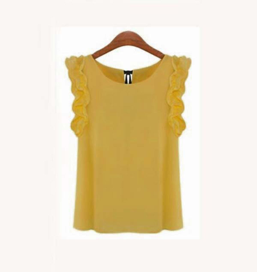 Womens Blouses Chiffon Shirts O-neck Lotus Leaf Pullover Lacing Bow Size S-XL-Dollar Bargains Online Shopping Australia