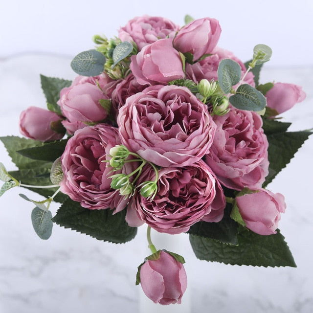 30cm Rose Pink Silk Peony Artificial Flowers Bouquet Home Wedding Decoration indoor-Dollar Bargains Online Shopping Australia