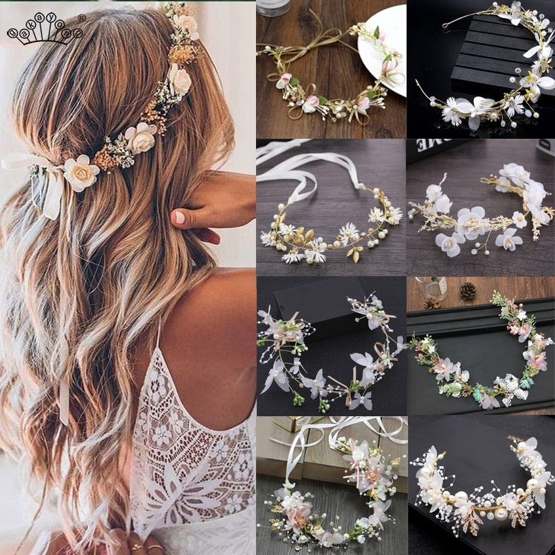 Bride Wedding Hair Accessories Gorgeous Flower Headbands Braided Hair Vine Pearl Headpiece Hair Ornament For Women Girls-Dollar Bargains Online Shopping Australia