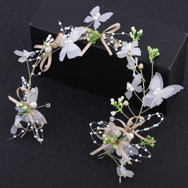 Bride Wedding Hair Accessories Gorgeous Flower Headbands Braided Hair Vine Pearl Headpiece Hair Ornament For Women Girls-Dollar Bargains Online Shopping Australia