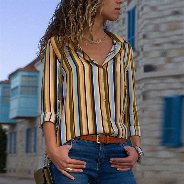 Women Blouses Fashion Long Sleeve Turn Down Collar Office Shirt Blouse Shirt Casual Tops Plus Size Blusas Femininas-Dollar Bargains Online Shopping Australia