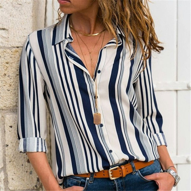 Women Blouses Fashion Long Sleeve Turn Down Collar Office Shirt Blouse Shirt Casual Tops Plus Size Blusas Femininas-Dollar Bargains Online Shopping Australia