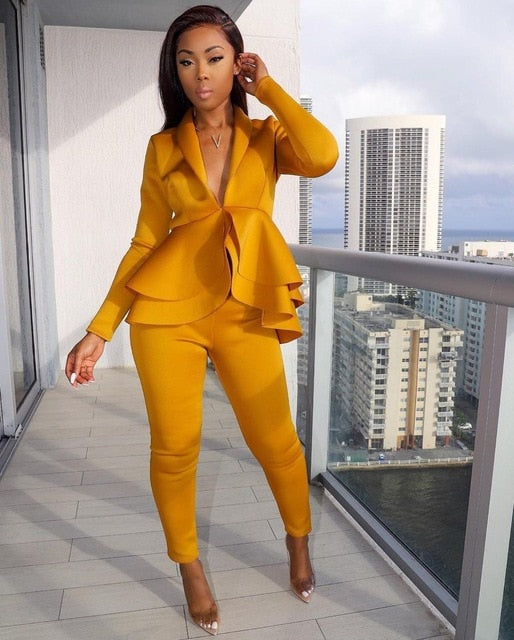 New Women Winter Women's Set Tracksuit Full Sleeve Ruffles Blazers Pencil Pants Suit Two Piece Set Office Lady Outfits Uniform-Dollar Bargains Online Shopping Australia