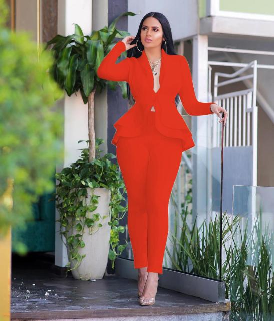 New Women Winter Women's Set Tracksuit Full Sleeve Ruffles Blazers Pencil Pants Suit Two Piece Set Office Lady Outfits Uniform-Dollar Bargains Online Shopping Australia