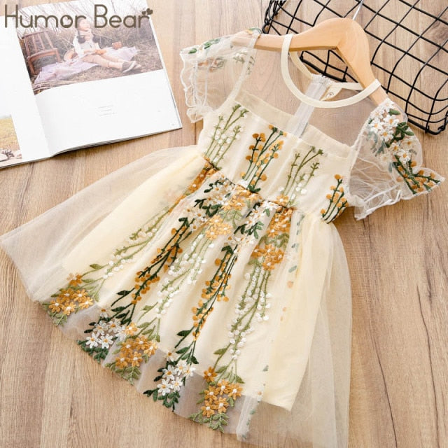 Girls Dress Sleeveless Baby Kids Clothes Summer Children Clothing Leaf Embroidery Girl Clothes Toddler Dresses-Dollar Bargains Online Shopping Australia