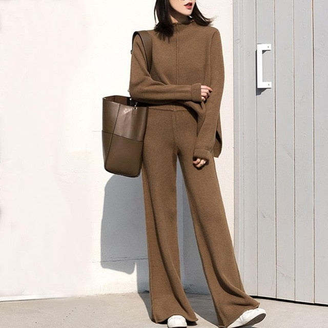 Winter Tracksuit 2 Piece Pant Suits For Women Knitted Long Sleeve Two Piece Set Top And Pants Women Suit Outwear Korean-Dollar Bargains Online Shopping Australia