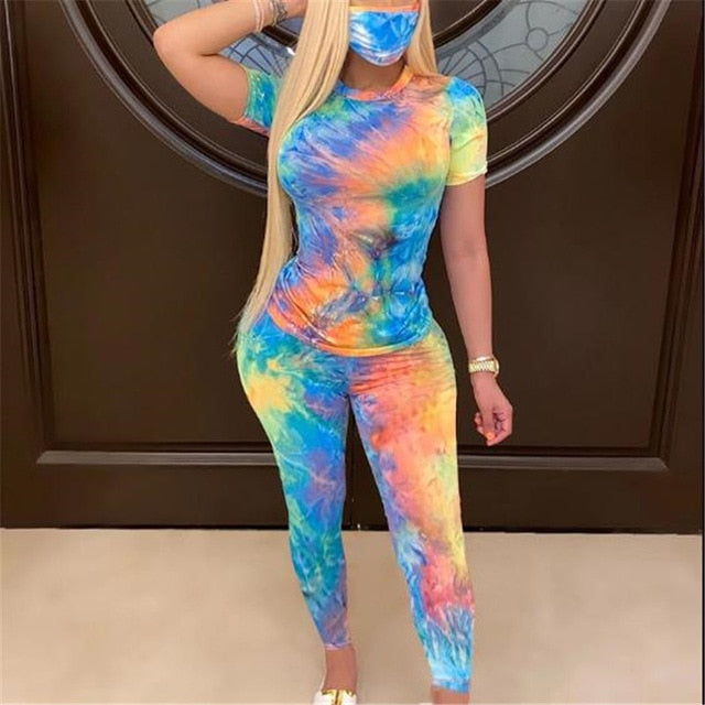 Tie-Dye Two Piece Set Women Summer Clothes Casual Sportswear 2 Piece Outfit for Women Sweat Suit Short Sleeve Top and Shorts Set-Dollar Bargains Online Shopping Australia