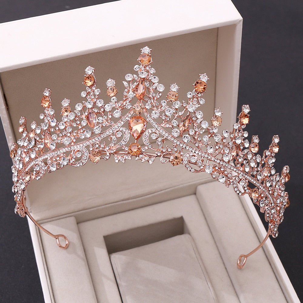 Baroque Retro Rose Gold Peach Crystal Bridal Tiaras Crown Rhinestone Pageant Prom Diadem Bride Headband Wedding Hair Accessories-Dollar Bargains Online Shopping Australia