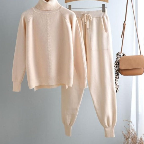 casual 2 Pieces sweater Set Women Knitted Turtleneck Sweater + loose Trousers CHIC Pullover Sweater+ Knitted Carrot pants Set-Dollar Bargains Online Shopping Australia